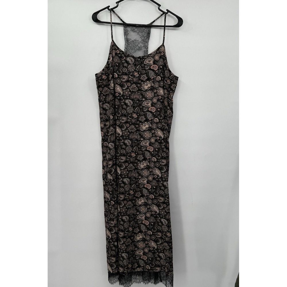 Emery Rose Large Paisley‎ Maxi Slip Dress Womens Black Pink Lace Trim Boho